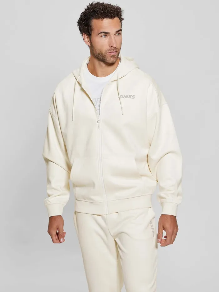 GUESS Hoodies and Sweaters Eco Daril ZipUp Hoodie Sweatshirt White 8211 Men