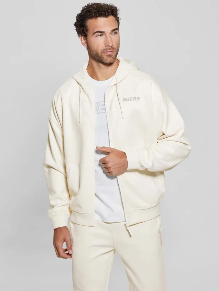 GUESS Hoodies and Sweaters Eco Daril ZipUp Hoodie Sweatshirt White 8211 Men
