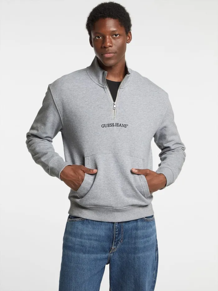 GUESS Hoodies and Sweaters Eco HalfZip Logo Sweater Gray 8211 Men