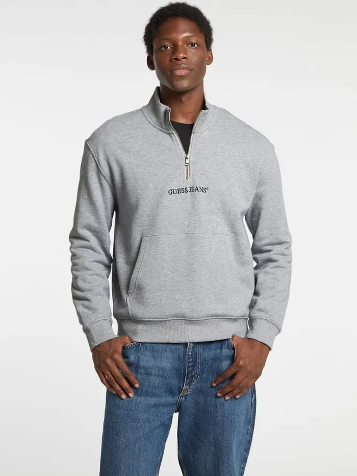 GUESS Hoodies and Sweaters Eco HalfZip Logo Sweater Gray 8211 Men