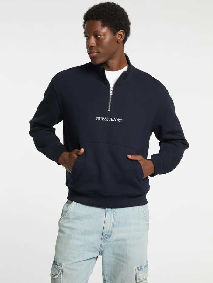 GUESS Hoodies and Sweaters Eco HalfZip Logo Sweater Gray 8211 Men