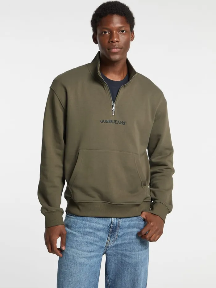 GUESS Hoodies and Sweaters Eco HalfZip Logo Sweater Gray 8211 Men