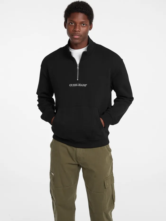 GUESS Hoodies and Sweaters Eco HalfZip Logo Sweater Gray 8211 Men