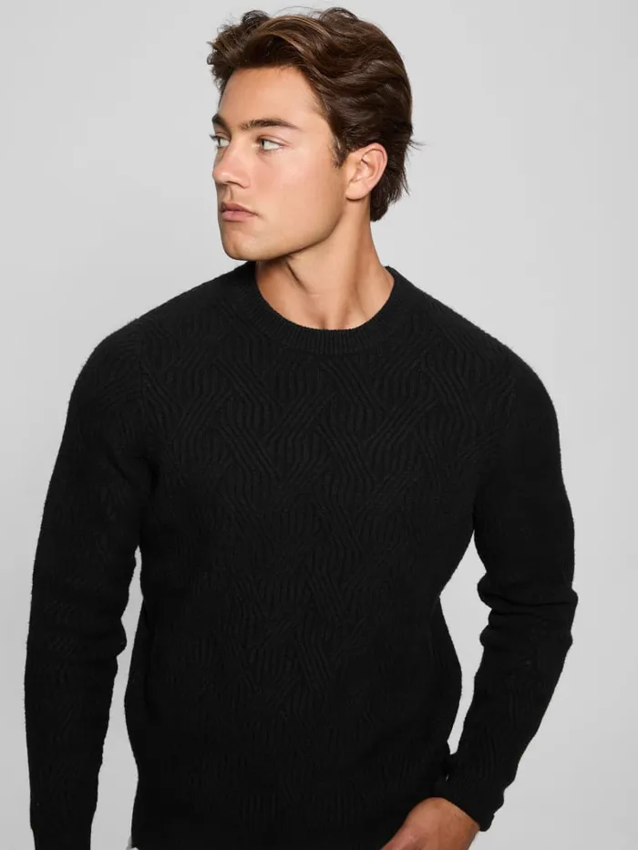 GUESS Hoodies and Sweaters Eco Wesley Lattice Sweater Black 8211 Men