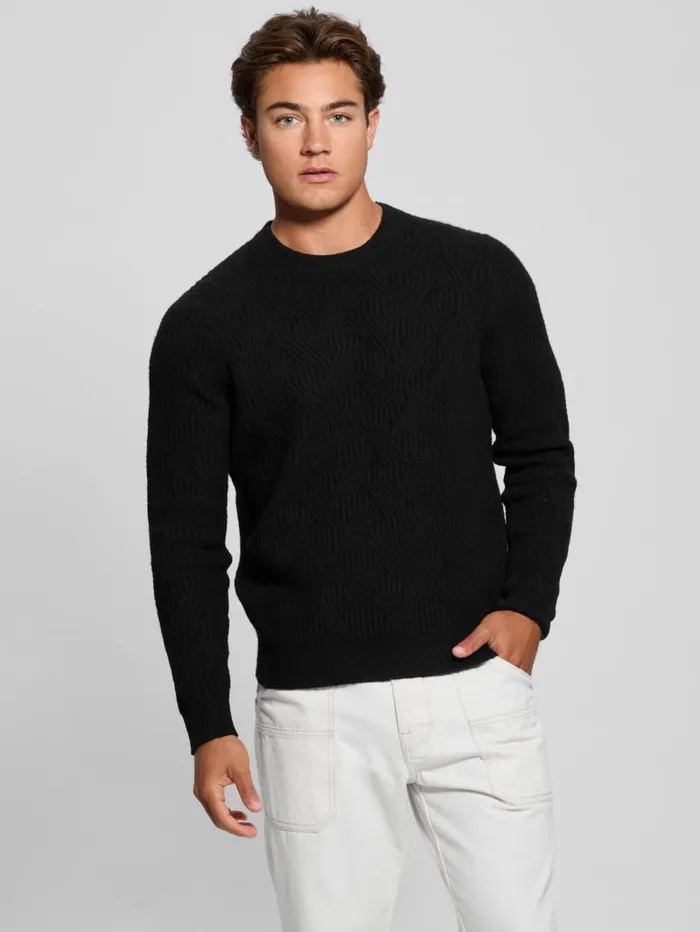 GUESS Hoodies and Sweaters Eco Wesley Lattice Sweater Black 8211 Men