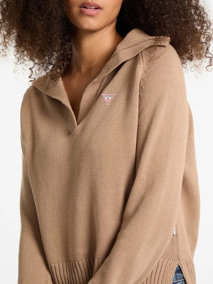 GUESS Hoodies and Sweaters Mini Triangle Polo Sweater Beige 8211 Women