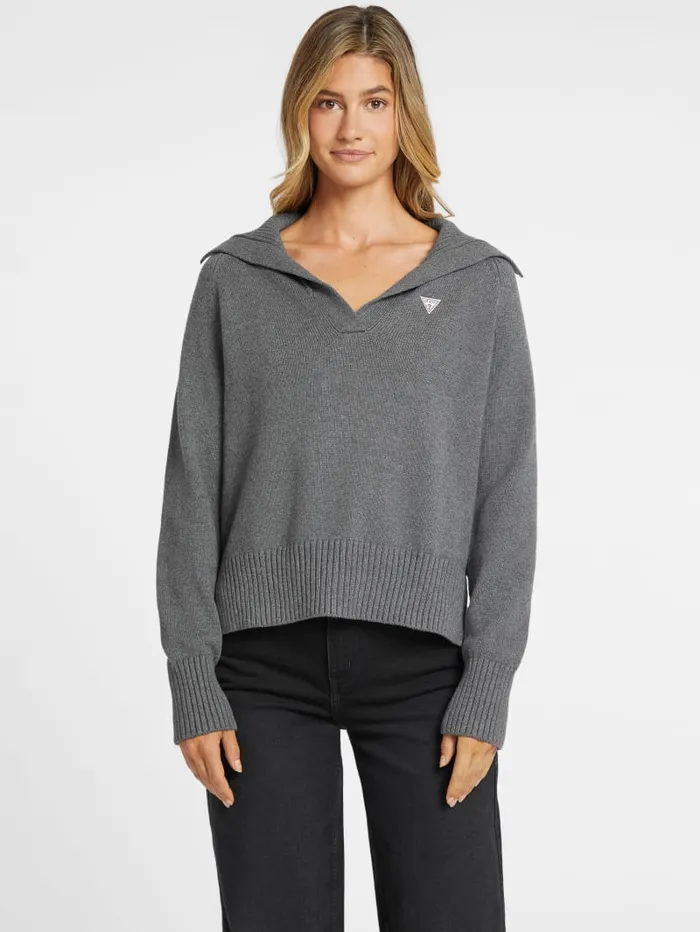 GUESS Hoodies and Sweaters Mini Triangle Polo Sweater Beige 8211 Women