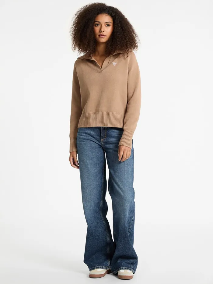 GUESS Hoodies and Sweaters Mini Triangle Polo Sweater Beige 8211 Women