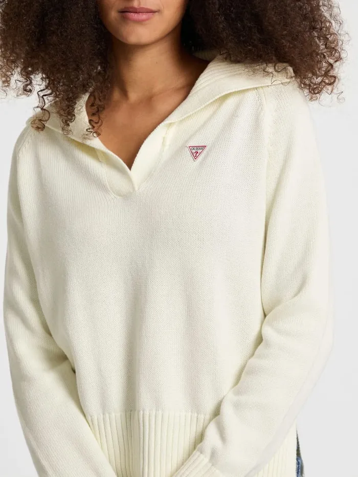 GUESS Hoodies and Sweaters Mini Triangle Polo Sweater Beige 8211 Women