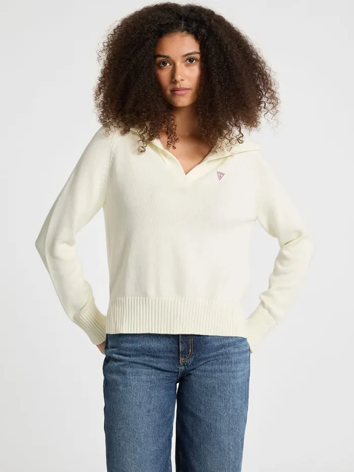 GUESS Hoodies and Sweaters Mini Triangle Polo Sweater Beige 8211 Women