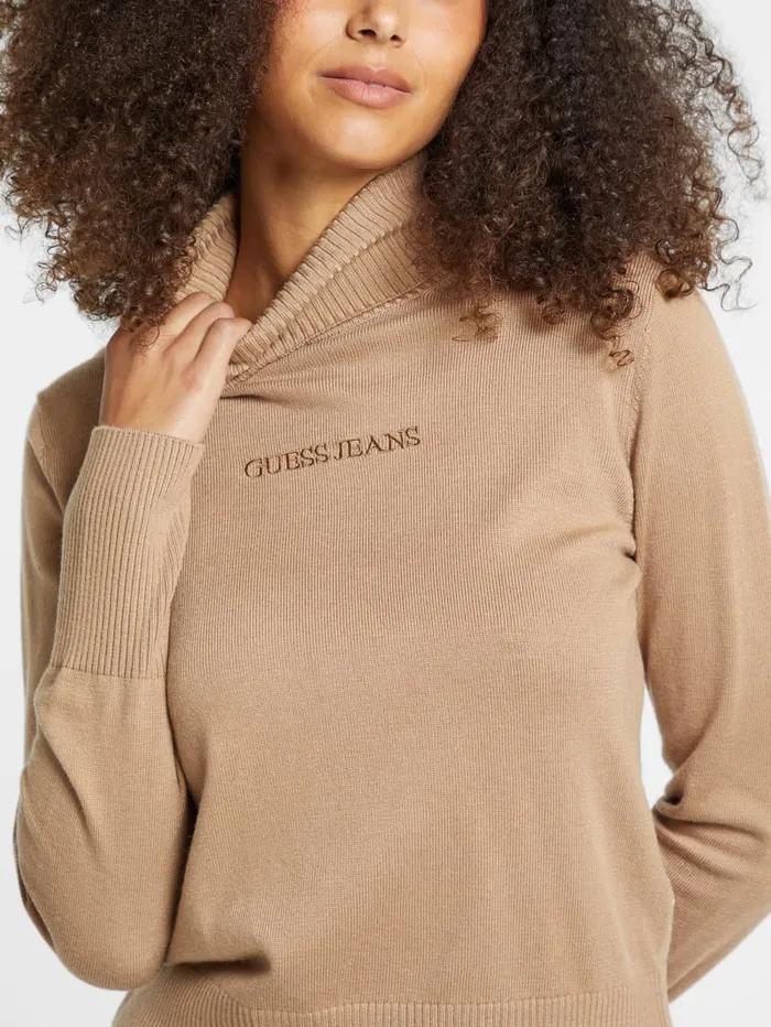 GUESS Hoodies and Sweaters Silk And WoolBlend Turtleneck Logo Sweater Beige 8211 Women