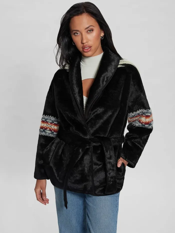 GUESS Jackets and Coats Carlotta FauxFur Wrap Jacket Black 8211 Women