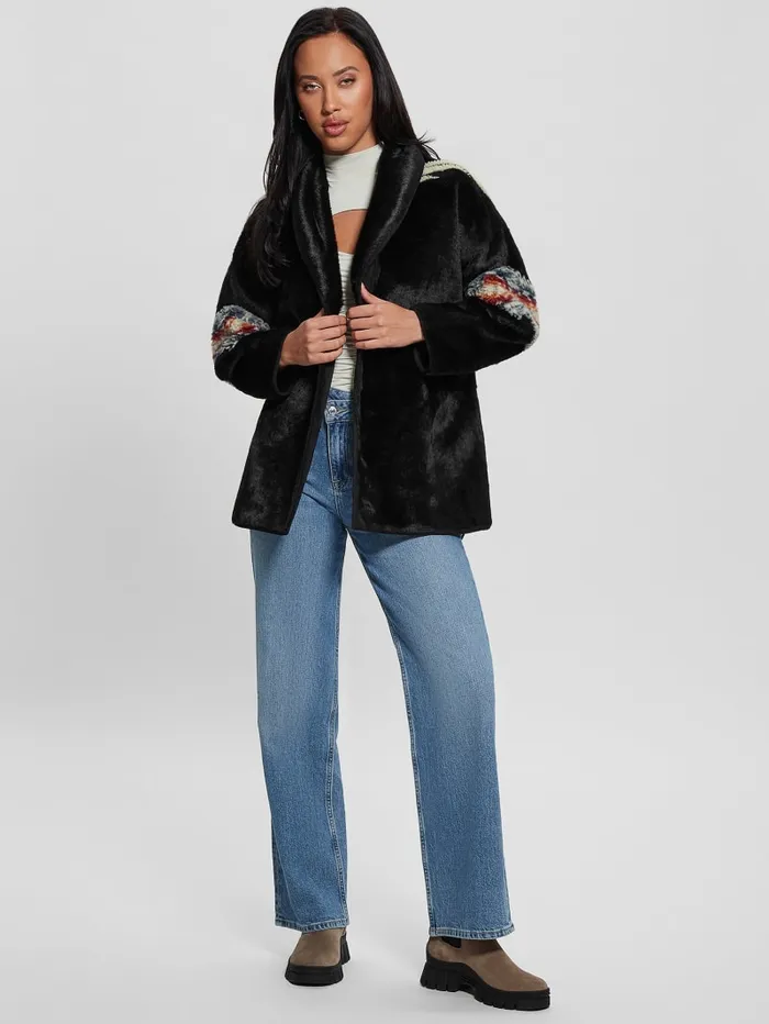 GUESS Jackets and Coats Carlotta FauxFur Wrap Jacket Black 8211 Women