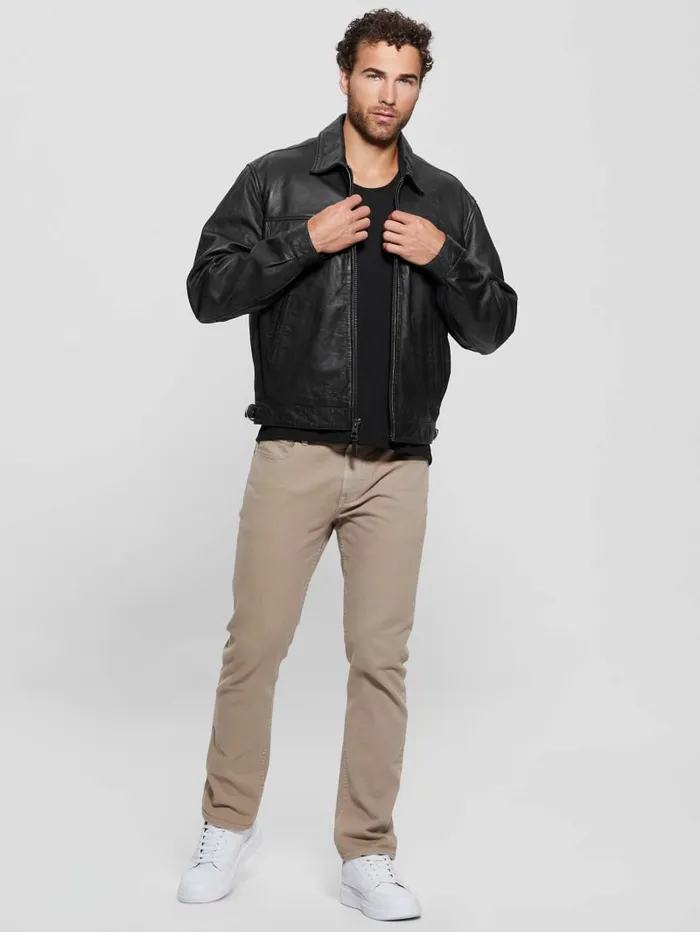 GUESS Jackets and Coats Distressed Leather Flight Jacket Black 8211 Men