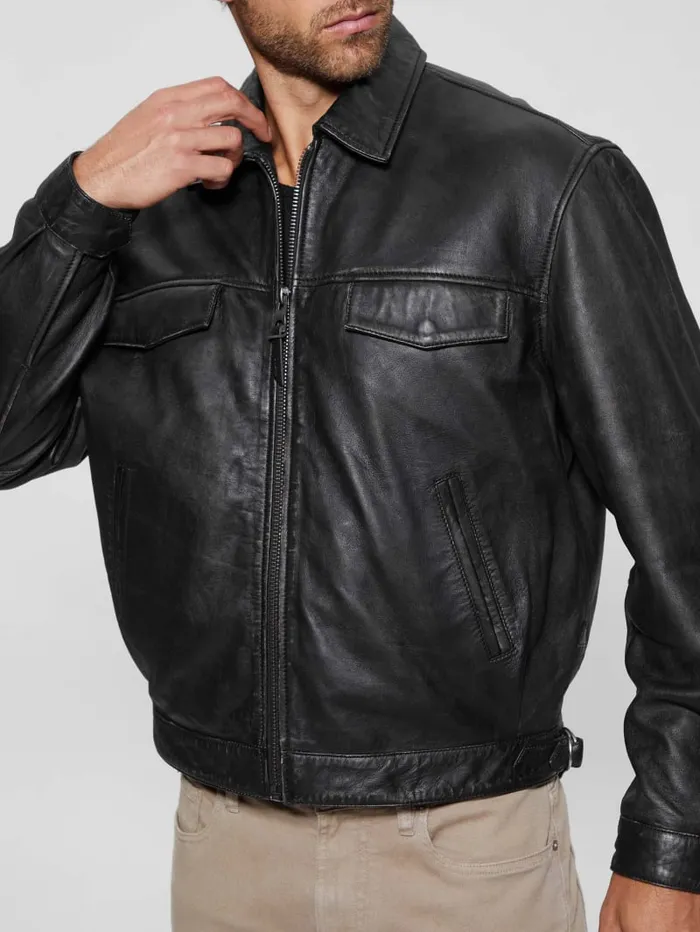 GUESS Jackets and Coats Distressed Leather Flight Jacket Black 8211 Men