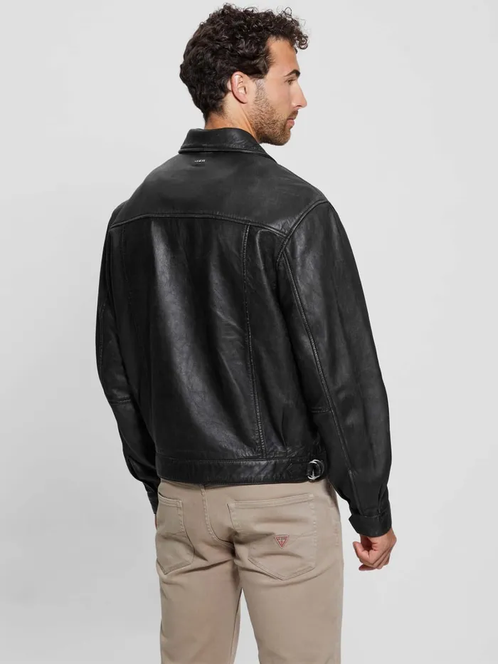 GUESS Jackets and Coats Distressed Leather Flight Jacket Black 8211 Men