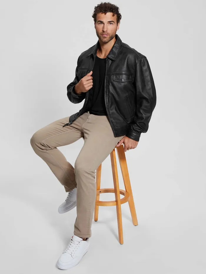 GUESS Jackets and Coats Distressed Leather Flight Jacket Black 8211 Men