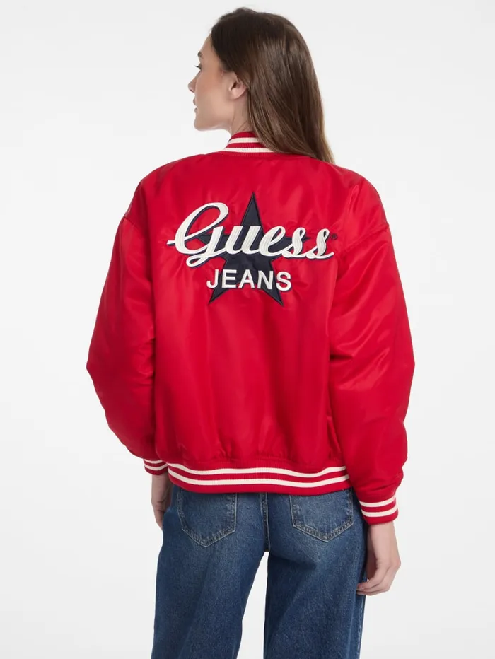 GUESS Jackets and Coats Eco Embroidered Varsity Jacket Red 8211 Women