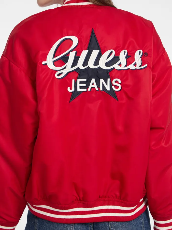 GUESS Jackets and Coats Eco Embroidered Varsity Jacket Red 8211 Women