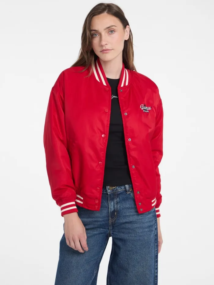 GUESS Jackets and Coats Eco Embroidered Varsity Jacket Red 8211 Women