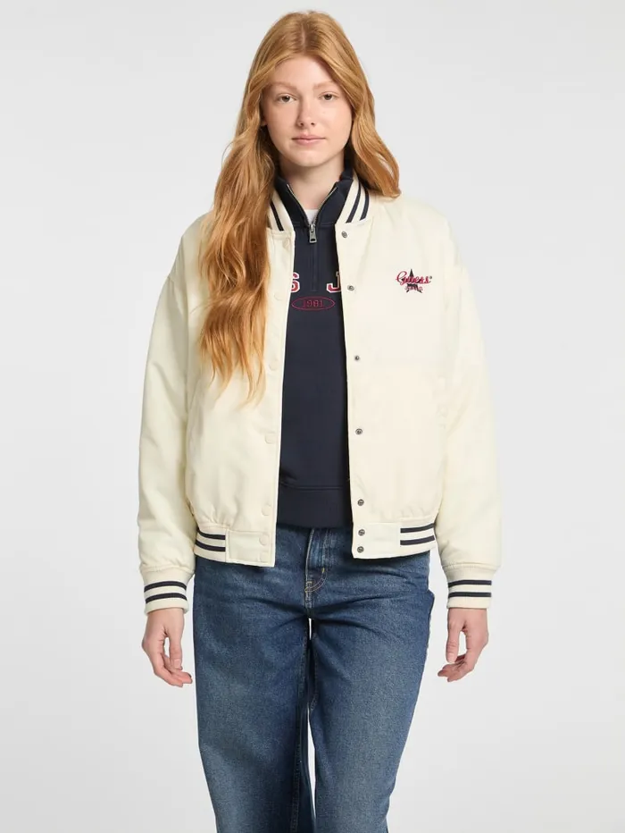GUESS Jackets and Coats Eco Embroidered Varsity Jacket Red 8211 Women