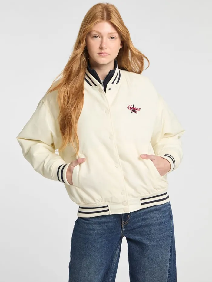 GUESS Jackets and Coats Eco Embroidered Varsity Jacket Red 8211 Women