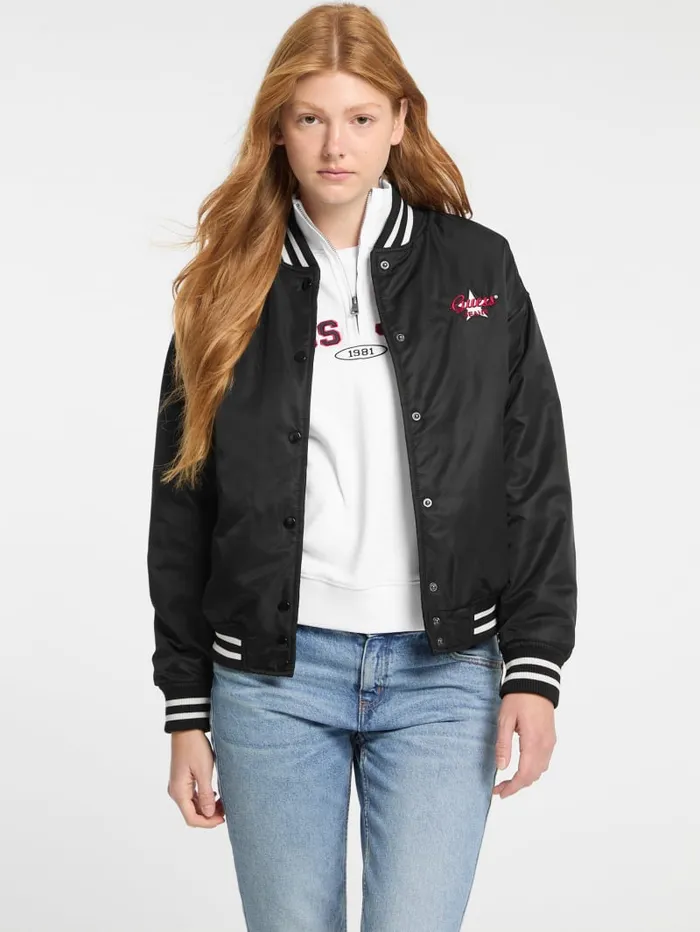 GUESS Jackets and Coats Eco Embroidered Varsity Jacket Red 8211 Women