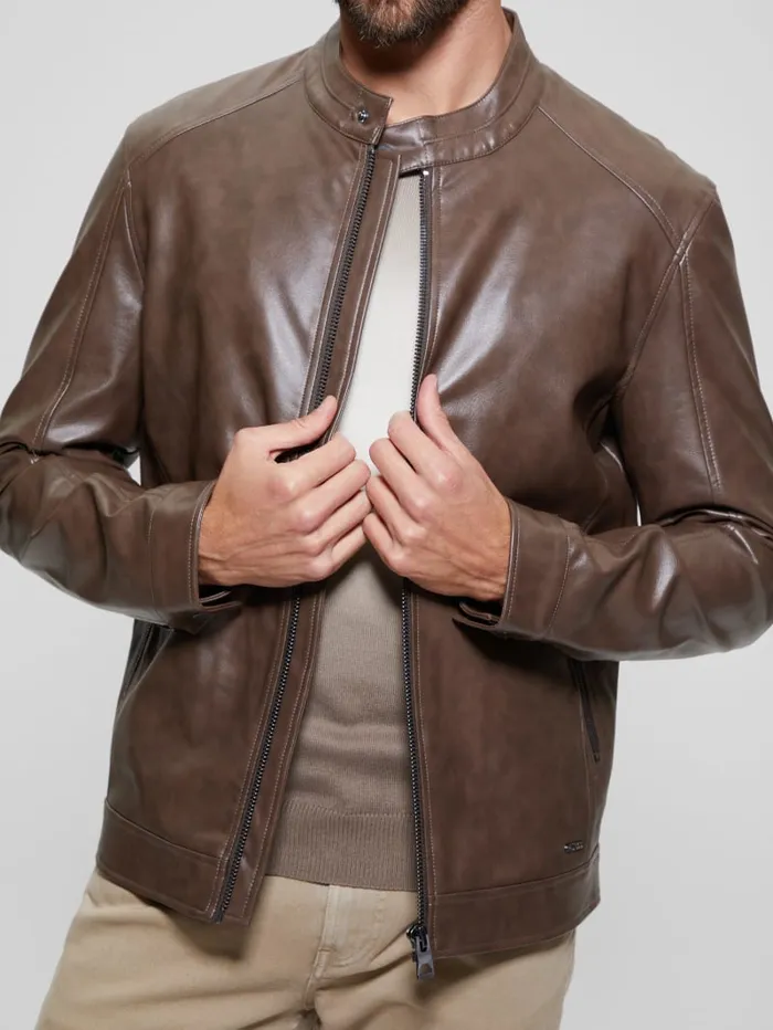 GUESS Jackets and Coats FauxLeather Moto Jacket Brown 8211 Men