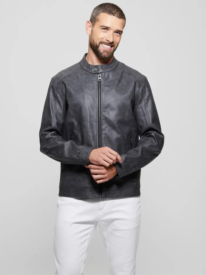 GUESS Jackets and Coats FauxLeather Moto Jacket Brown 8211 Men