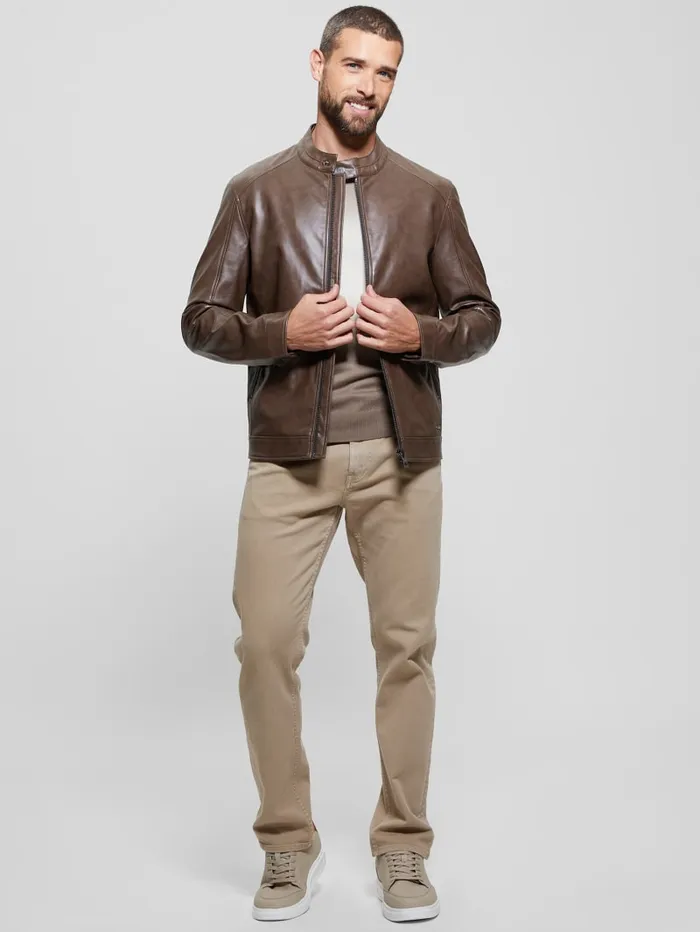 GUESS Jackets and Coats FauxLeather Moto Jacket Brown 8211 Men