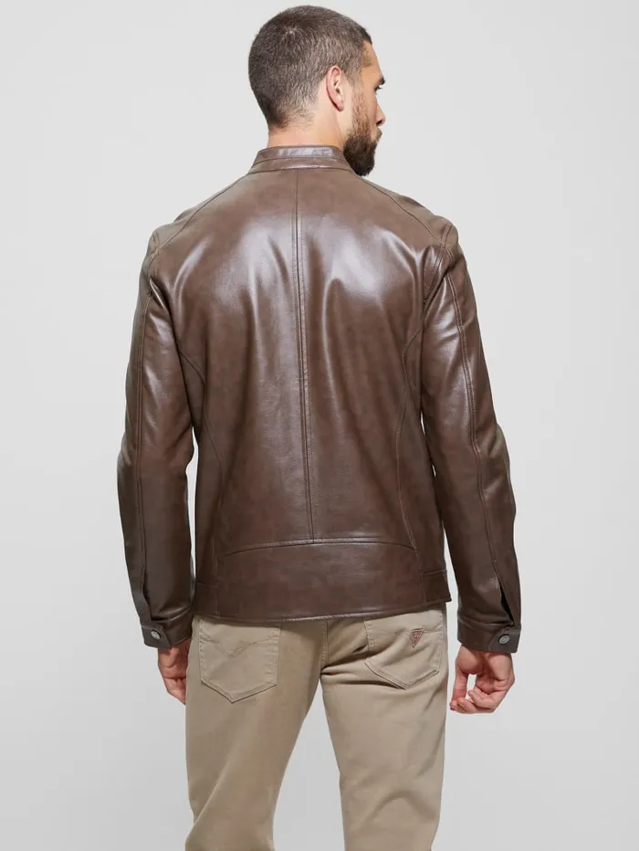 GUESS Jackets and Coats FauxLeather Moto Jacket Brown 8211 Men
