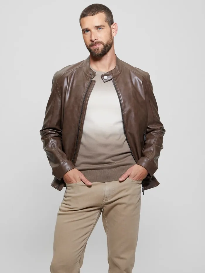GUESS Jackets and Coats FauxLeather Moto Jacket Brown 8211 Men