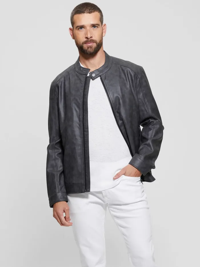 GUESS Jackets and Coats FauxLeather Moto Jacket Brown 8211 Men