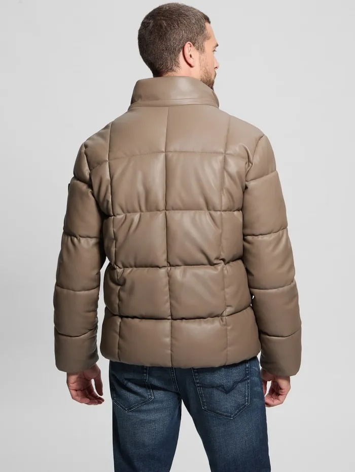 GUESS Jackets and Coats FauxLeather Stretch Puffa Jacket Black 8211 Men