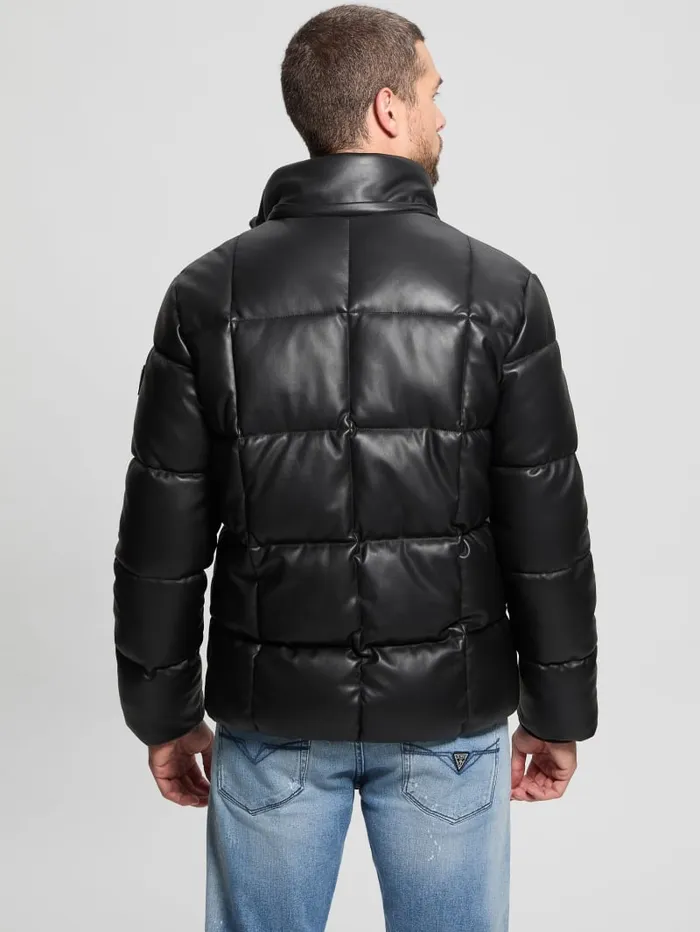 GUESS Jackets and Coats FauxLeather Stretch Puffa Jacket Black 8211 Men