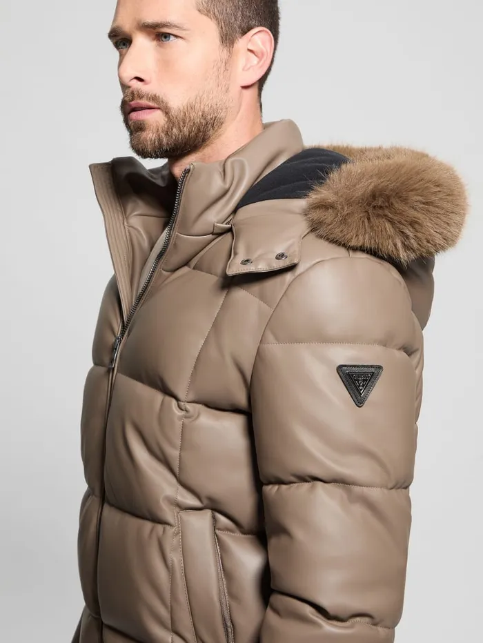 GUESS Jackets and Coats FauxLeather Stretch Puffa Jacket Black 8211 Men