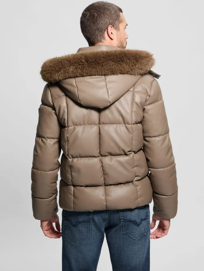 GUESS Jackets and Coats FauxLeather Stretch Puffa Jacket Black 8211 Men