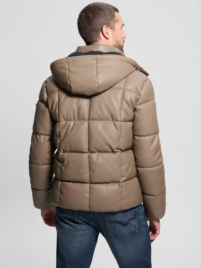 GUESS Jackets and Coats FauxLeather Stretch Puffa Jacket Black 8211 Men