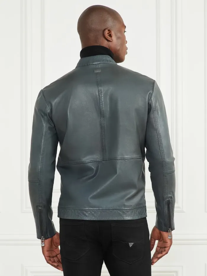 GUESS Jackets and Coats Genuine Leather Biker Jacket Black 8211 Men