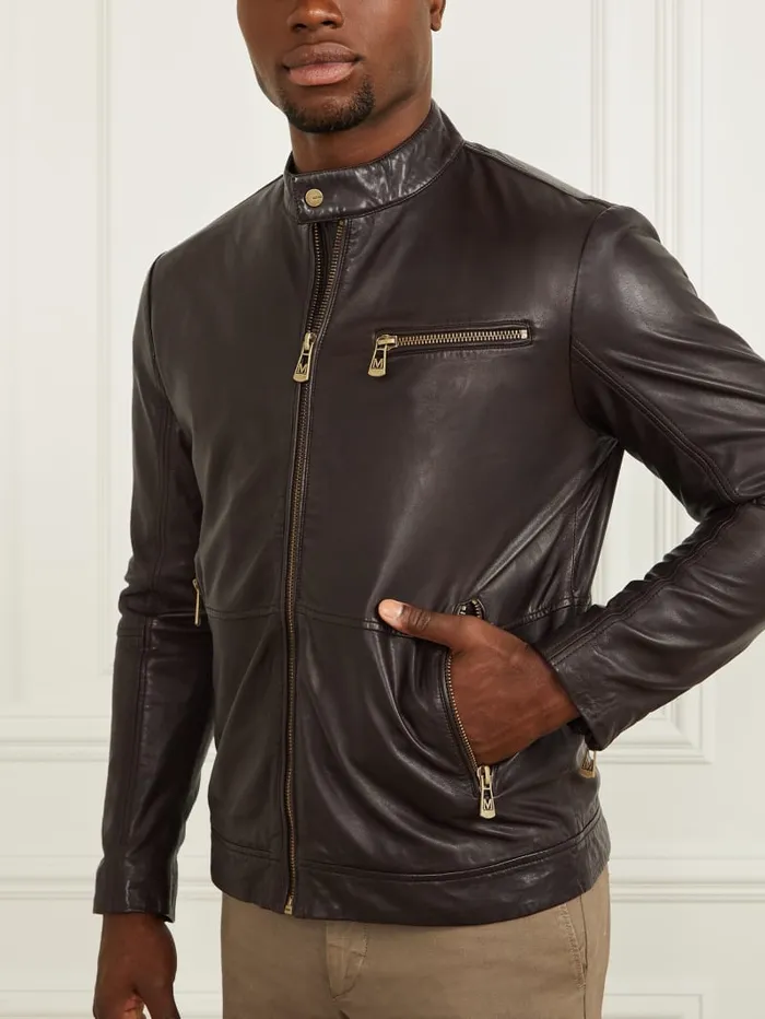 GUESS Jackets and Coats Genuine Leather Biker Jacket Black 8211 Men
