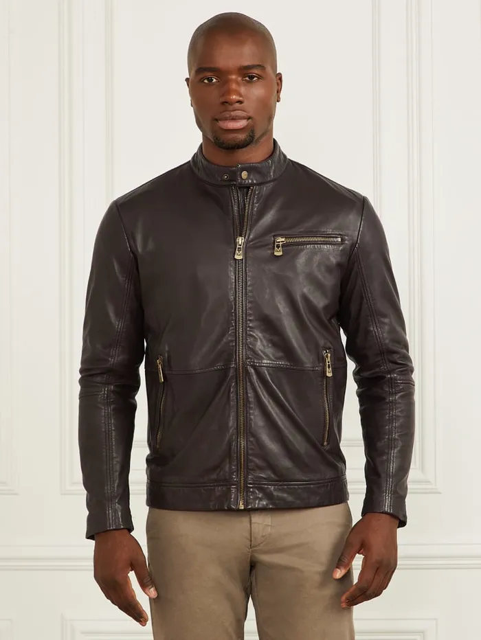 GUESS Jackets and Coats Genuine Leather Biker Jacket Black 8211 Men