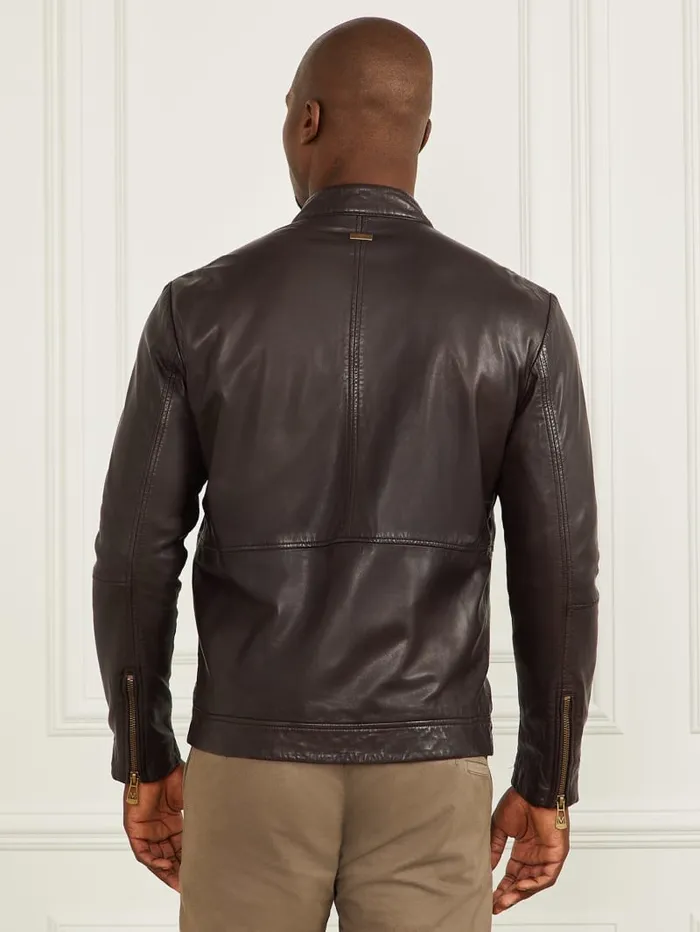 GUESS Jackets and Coats Genuine Leather Biker Jacket Black 8211 Men