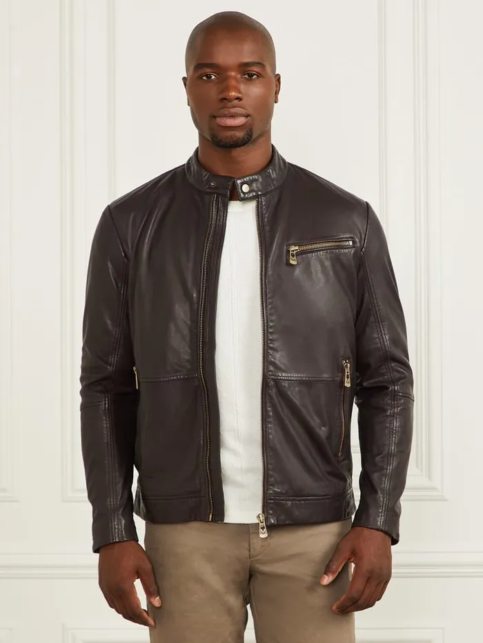 GUESS Jackets and Coats Genuine Leather Biker Jacket Black 8211 Men
