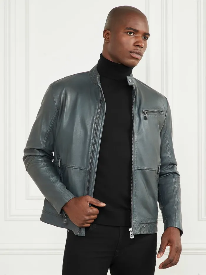 GUESS Jackets and Coats Genuine Leather Biker Jacket Black 8211 Men
