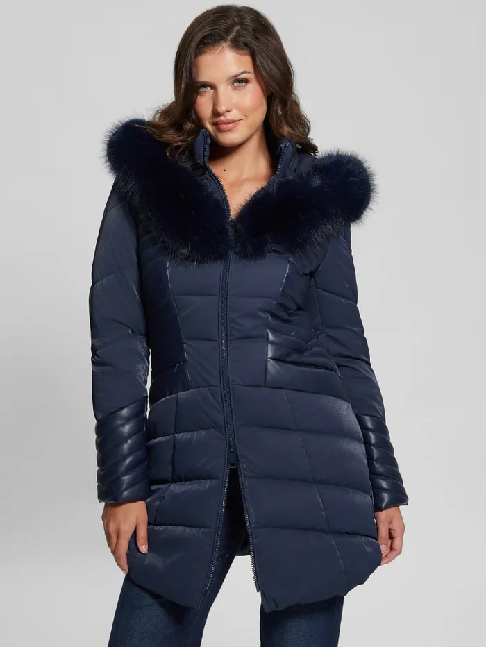GUESS Jackets and Coats Oxana Hooded Puffer Coat Blue 8211 Women
