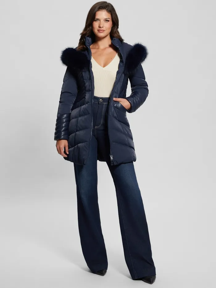 GUESS Jackets and Coats Oxana Hooded Puffer Coat Blue 8211 Women