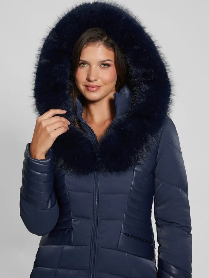 GUESS Jackets and Coats Oxana Hooded Puffer Coat Blue 8211 Women