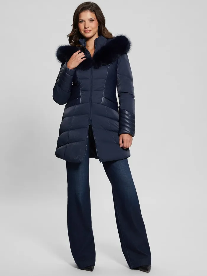GUESS Jackets and Coats Oxana Hooded Puffer Coat Blue 8211 Women