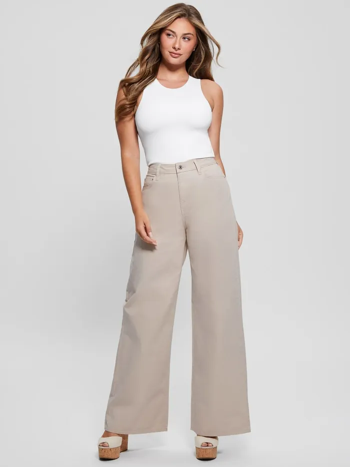 GUESS Jeans and Denim Bellflower Twisted Leg Twill Pants Beige 8211 Women