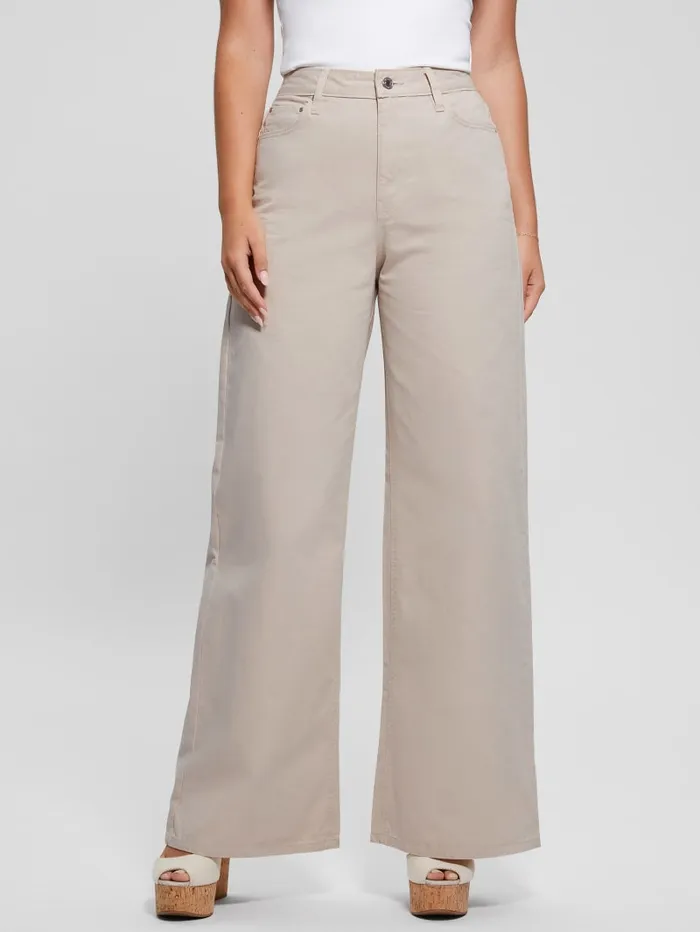GUESS Jeans and Denim Bellflower Twisted Leg Twill Pants Beige 8211 Women